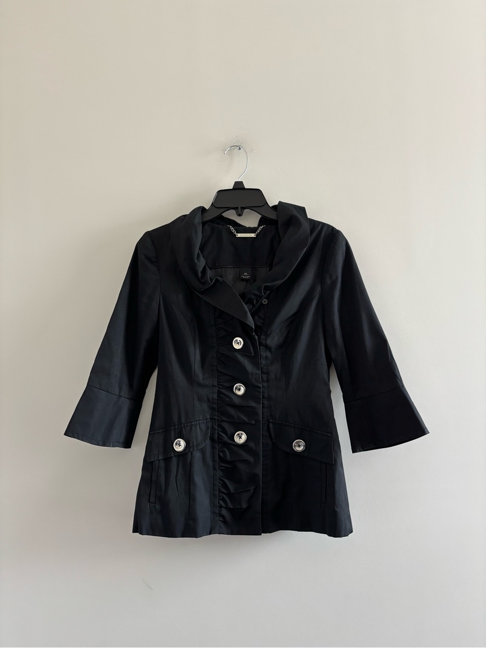 White House Black Market Jacket Black Ruffle Collar Women XS Retro Classic